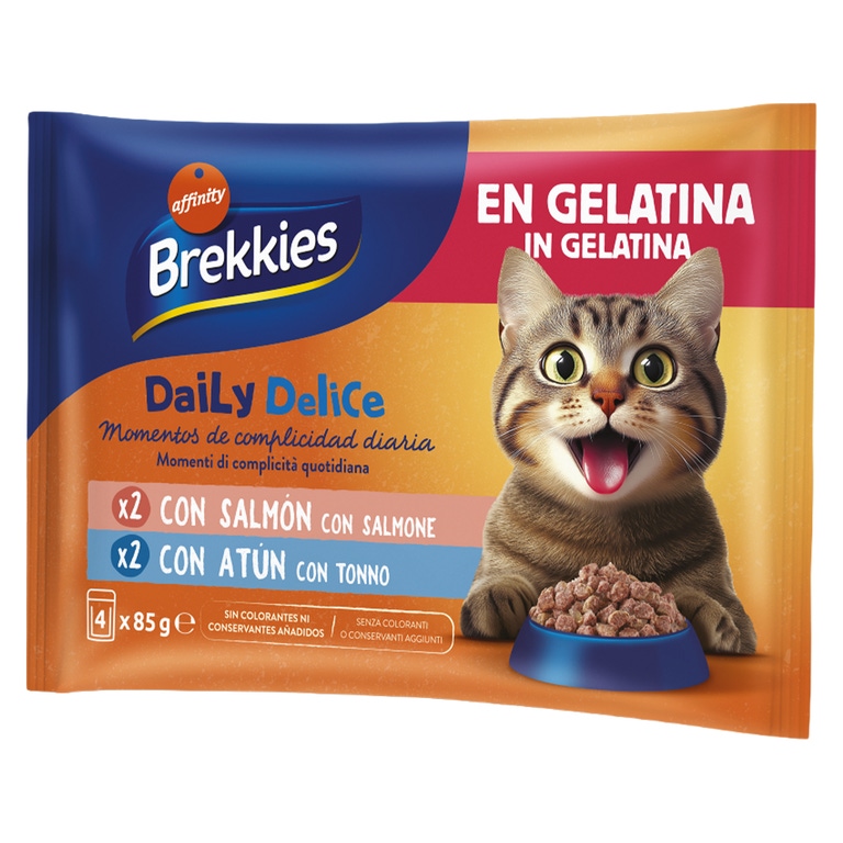 BREKKIES - Comida Húmida para Gato com Salmão e Atum em Gelatina
