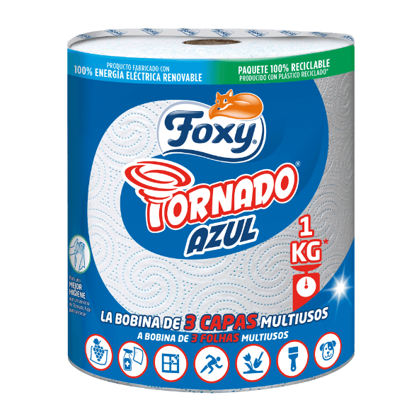 Foxy - Rolo de Cozinha Multiusos Tornado Azul Absorvente
