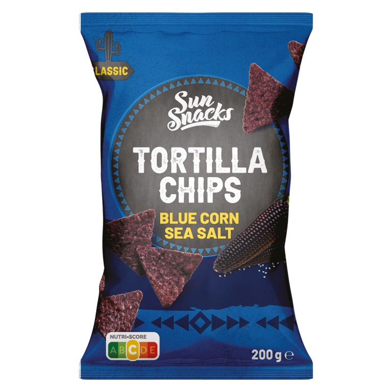 SUN SNACKS® - Chips de Milho Azul do Mar
