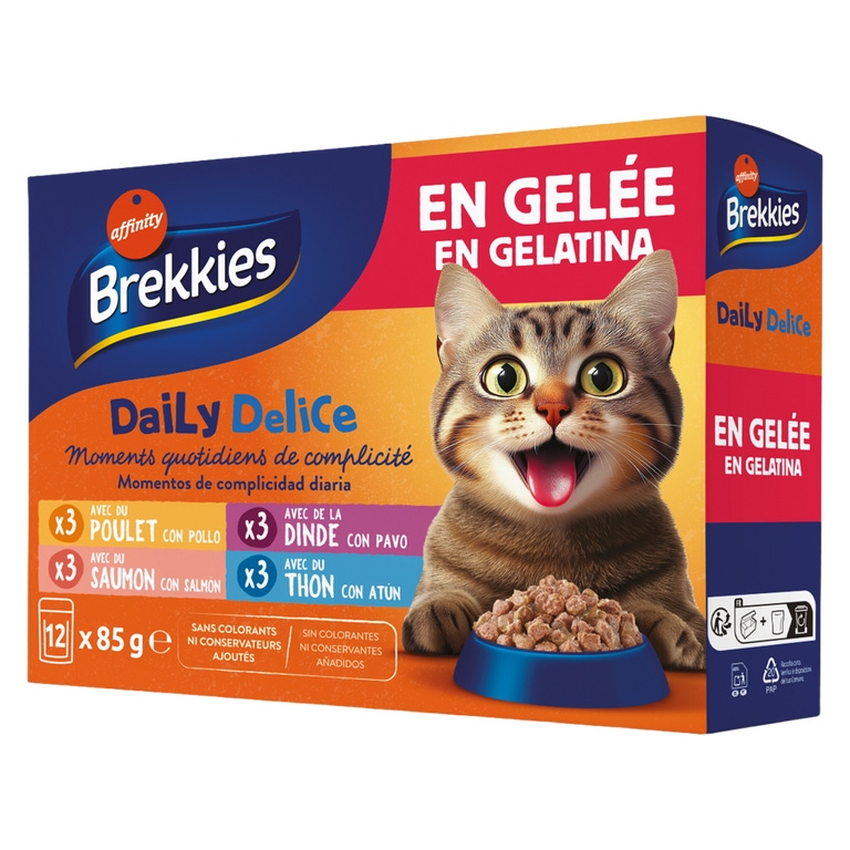 BREKKIES - Comida Húmida para Gato com Frango, Peru, Salmão e Atum em Gelatina