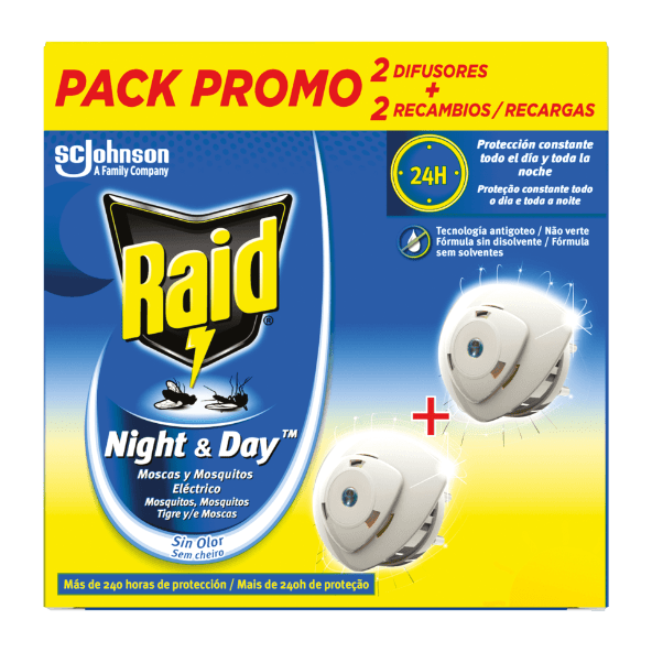 RAID - Inseticida Elétrico para Moscas, Mosquitos e Formigas Night & Day