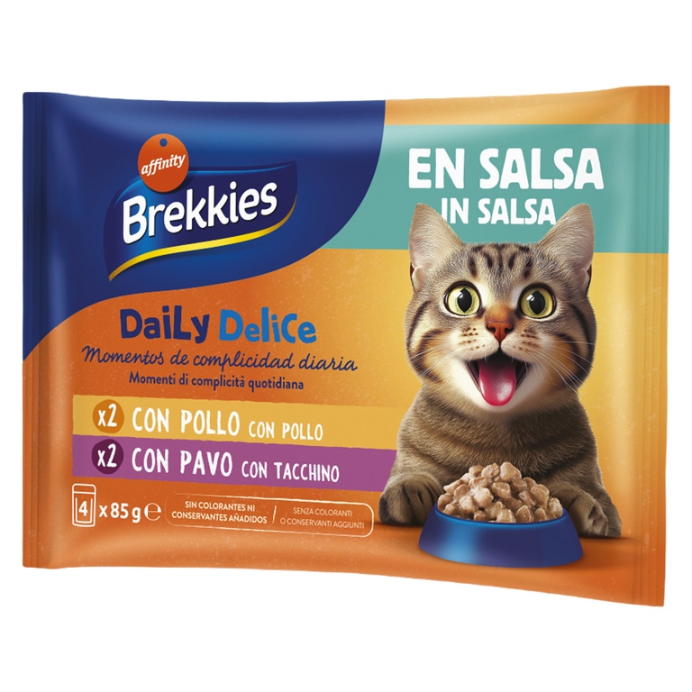 BREKKIES - Comida Húmida para Gato  com Frango e Peru em Molho