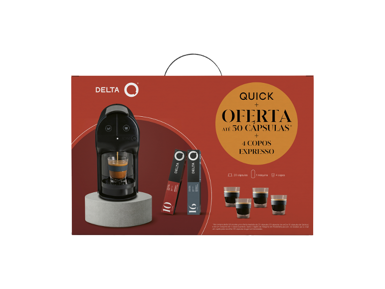 DELTA Q - Quit Máquina Quick Preta + até 50 Cápsulas + 4 Copos Qlear